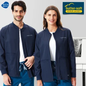 Unisex Scrub Jackets Hospital Doctor Warm Coat Nurse Working Uniforms Zipper Front Outerwear Clinic Surgeon Workwear 24JK001