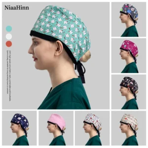 Cute Cartoon Printed Scrubs Cap Women Pet Hospital Work Hats Dentistry Surgery Cap Breathable Lab Work Hat Nursing Hat Wholesale