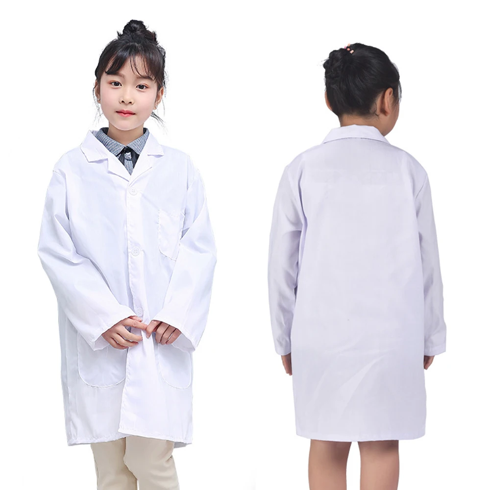 Children's white long-sleeve lab coat with pockets—front view – view 2