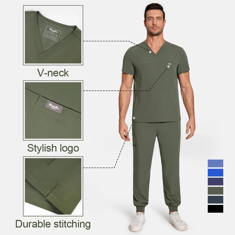 {color} men's scrub top and pant, size {size} — antibacterial silver‑ion fabric, 4‑way stretch – view 2