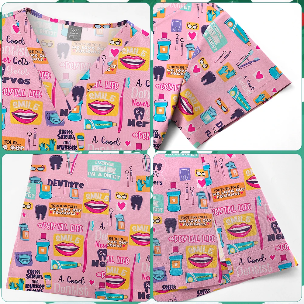Women’s scrub top and pants set on model – view 3