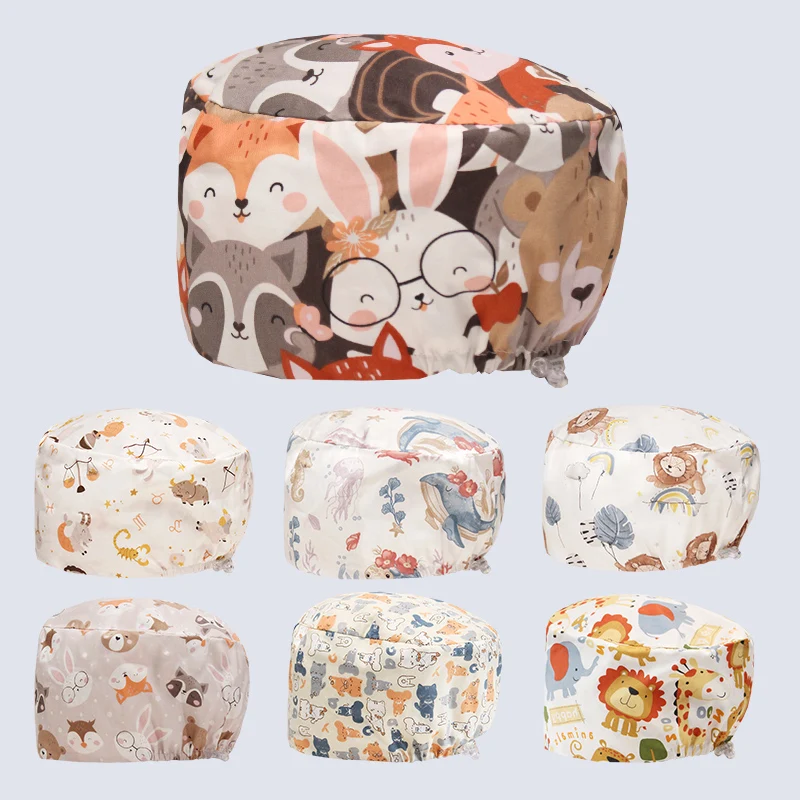 Cute animal-print scrub cap — 100% cotton, one size fits most – view 3