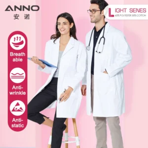 ANNO White Doctor Medical Coat Unisex Lab Uniforms Dentistry Clinic Overall Pharmacy Chemistry Gown 65%Polyester 35%Cotton