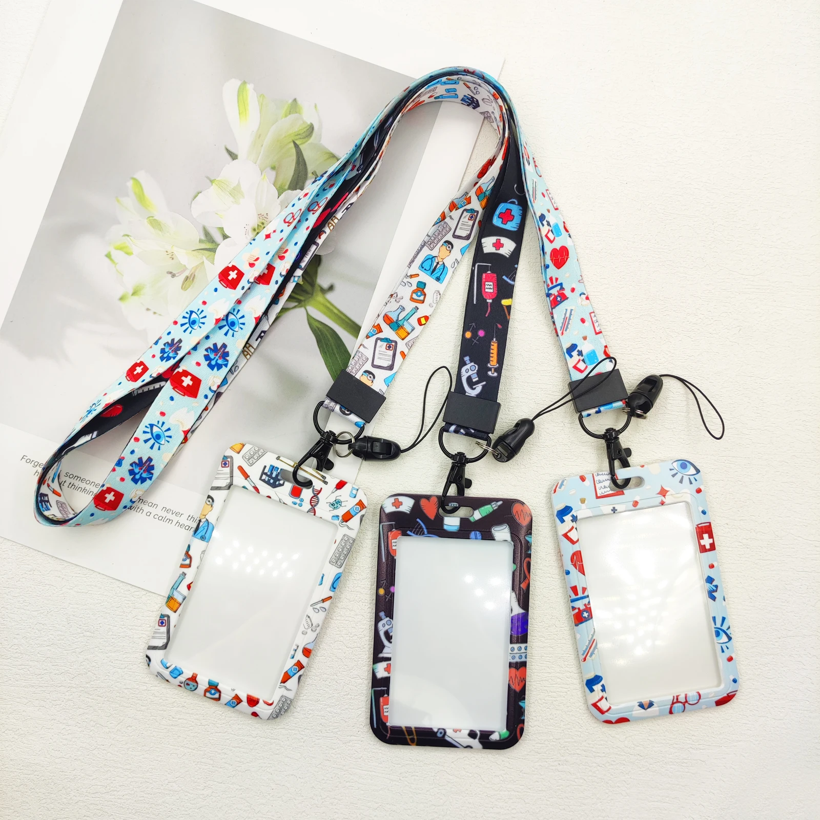 Medical credential badge lanyard with ID card holder and keychain attachment – view 2
