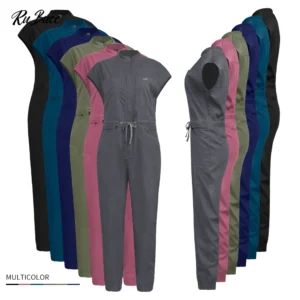 Mandarin‑collar medical scrub jumpsuit — front view