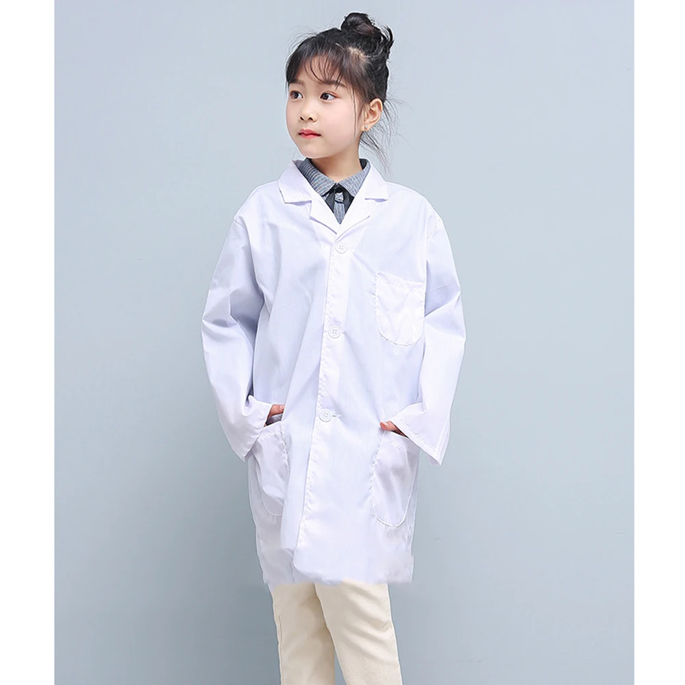 Children's white long-sleeve lab coat with pockets—front view – view 3