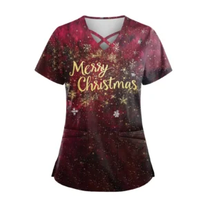 Women Surgical Uniform Nurse Scrubs Top Overall Medical Uniform Christmas Print Uniforme De Enfermera Para Mujer Uniformes