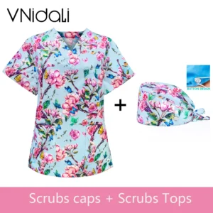 100% cotton Scrub Tops for Women and man 3 Pocket V-Neck Tailored Fit Workwear Medical Scrubs Hospital gown Nurse uniform