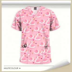 Printed Scrub Top Christmas Cartoon Clothes Shirt Short Sleeve Nursing Tee Medical Uniform Nurse Blouse V-neck Surgical Uniforms