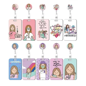 Doctor Nurse Name ID Badge Reel Holder Hard Case with Neck Lanyard Bus Card Holder Keychain Strip Set for Nurse Name Card Case