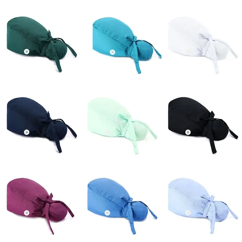 Adjustable ponytail scrub cap — bouffant style with buttons — {color} – view 4