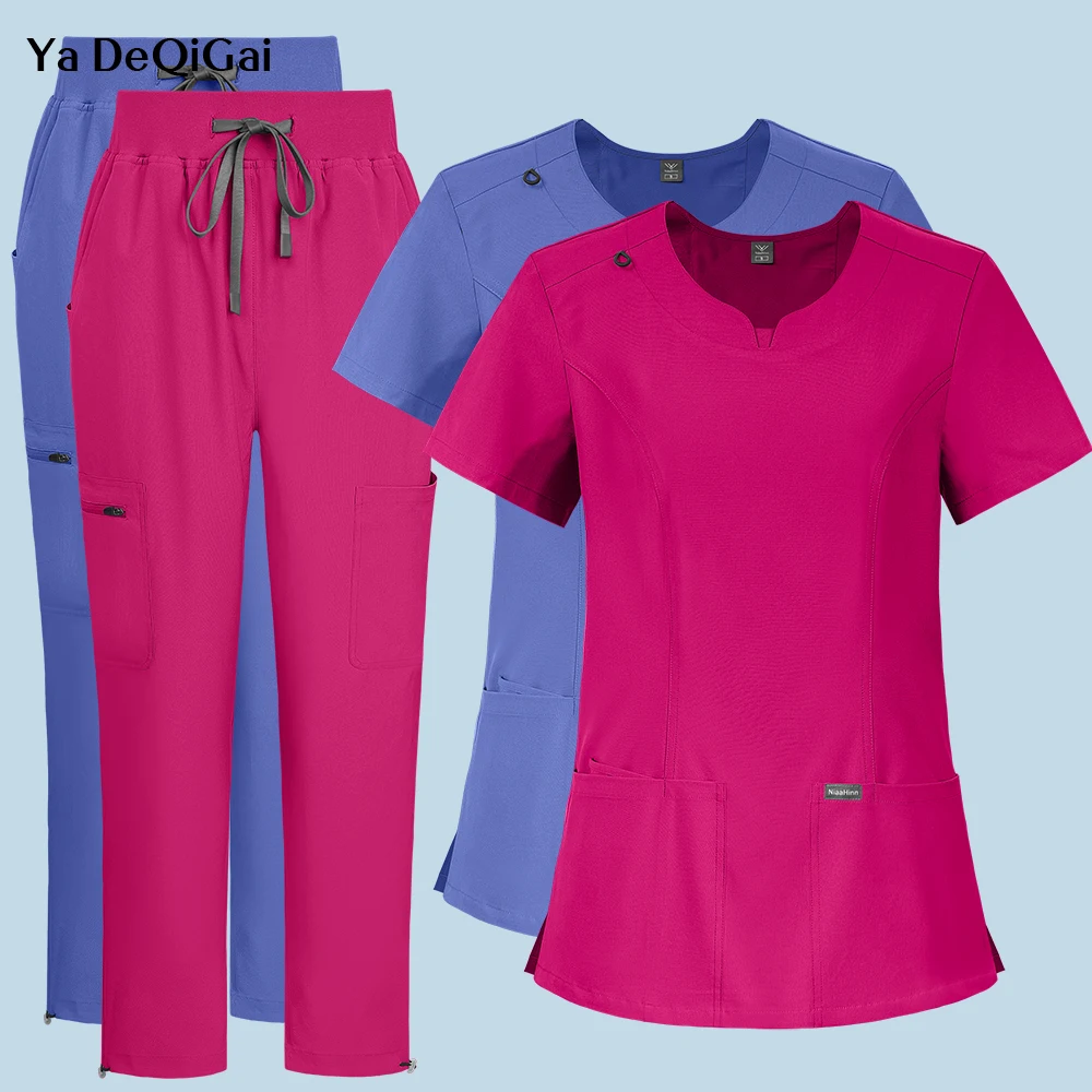 Women's breathable 2-piece surgical scrub set — coordinated top and pants in {color} – view 4