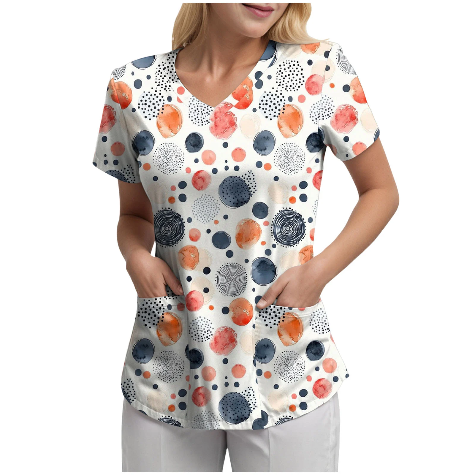 Women's Nurse Scrub Top Cartoon Printed Medical Clothing Uniform Scrubs Top Uniformes Clinicos Workwear Beautician Nursing Suits