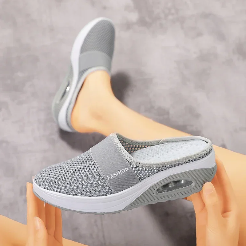 Women’s mesh slip‑on walking shoe — flat wedge, EVA insole, non‑slip rubber sole, available in solid color, sizes 35–43 – view 3