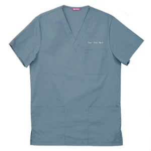 Men's Embroidered Scrub Top Nursing Uniform Blouse Short Sleeve V-Neck Working Top with Pockets Personalized with your Text