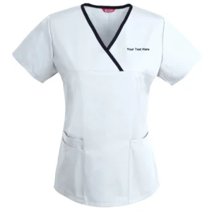 Women's Embroidered Scrub Top Neck mock wrap style Scrub Tunic Personalized with your Text