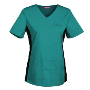 Women's Embroidered Scrub Top Nursing Uniform Blouse Short Sleeve V-neck Working Top with Pockets Personalized with your Text