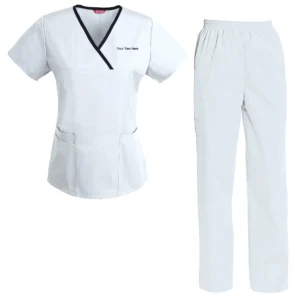 Women's Embroidered Scrub Set Nursing Uniform Set Scrubs Top and Scrubs Pants
